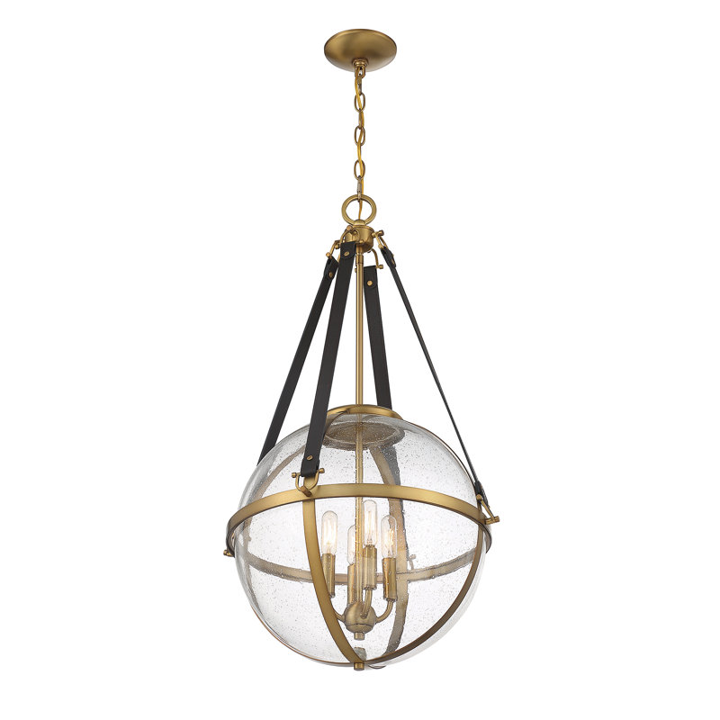 Luminaire suspendu Aaiza, Laiton, Quatre lumières, H 32,5 po x l 18 po x P 18 po