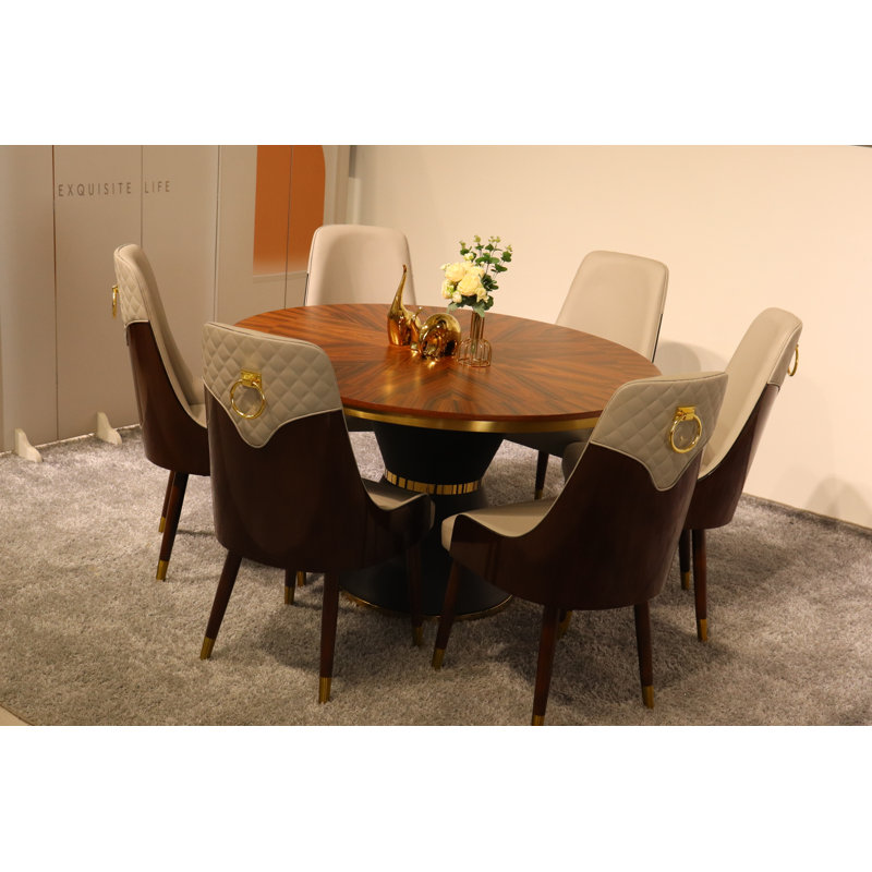 Vogue Lux Orange 61" Round Dining Set, Gray, 9 Pieces: Table, 8 Chairs, 31" H x 61" W x 61" D