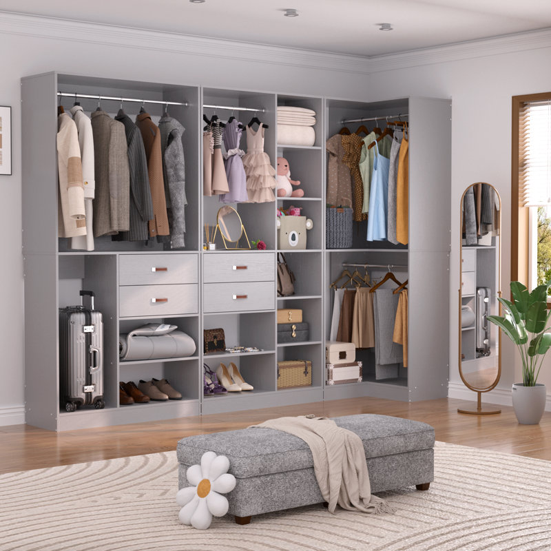 Système d'organisation 110 po avec tiroirs en bois Selestina, Gris