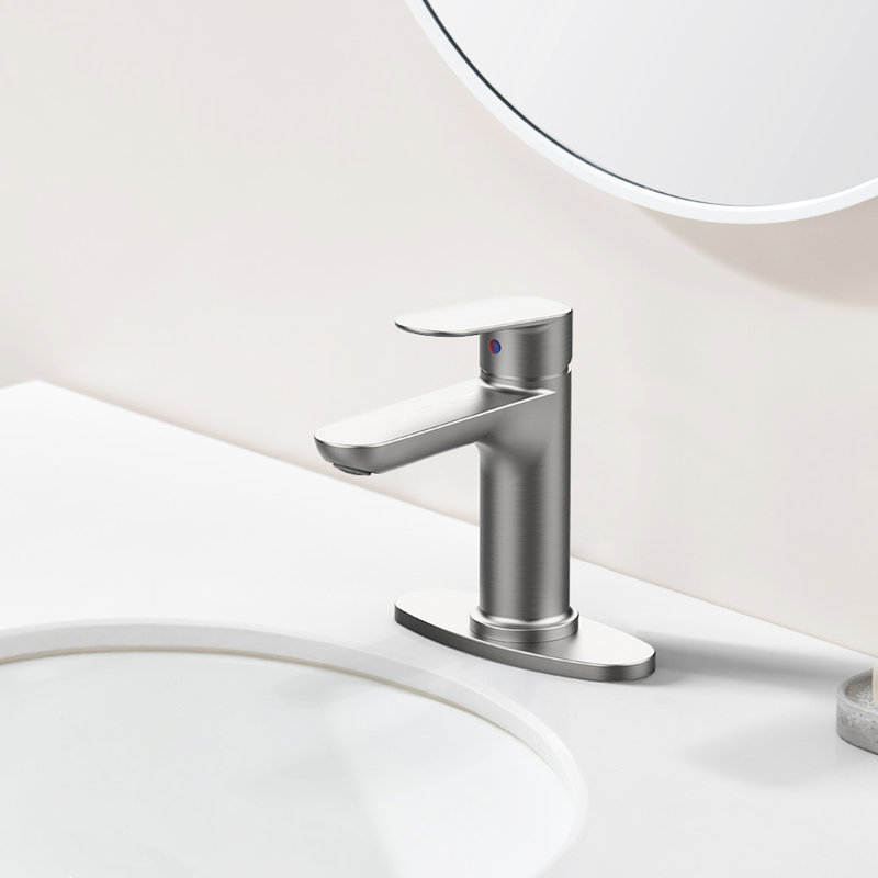 Robinet de salle de bain moderne en nickel brossé - fixation sur comptoir à 1 poignée, empreinte digitale, option d'économie d'eau, étapes d'installation simple