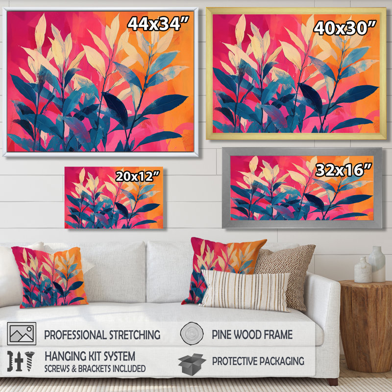 Jungle électrique en couleurs néon Pop Art I - plantes, art mural, H 34 po x l 44 po, Wrapped Canvas