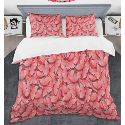 Ensemble de housse de couette papillons mid-century corail
