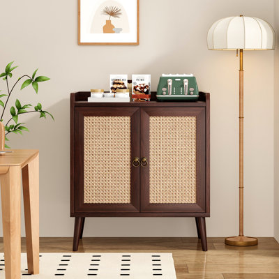 Sideboard Buffet Cabinet with Storage, Bar Liquor Cabinet with Rattan Decorated Doors, Credenza Console Tablefor Dining Room