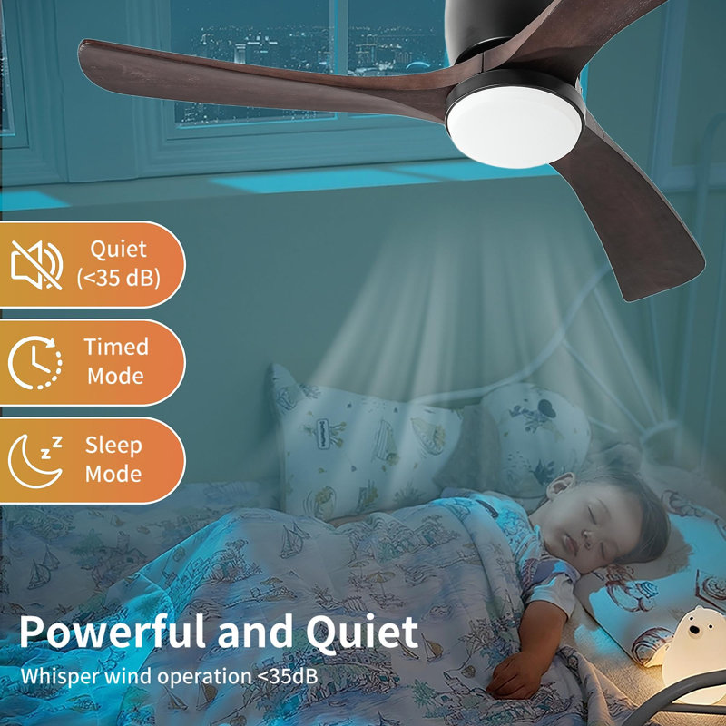 42" Solid Wood Ceiling Fan With Light-Flush Mount, Dc Motor (Dark Purple Walnut), Black, Dark Purple