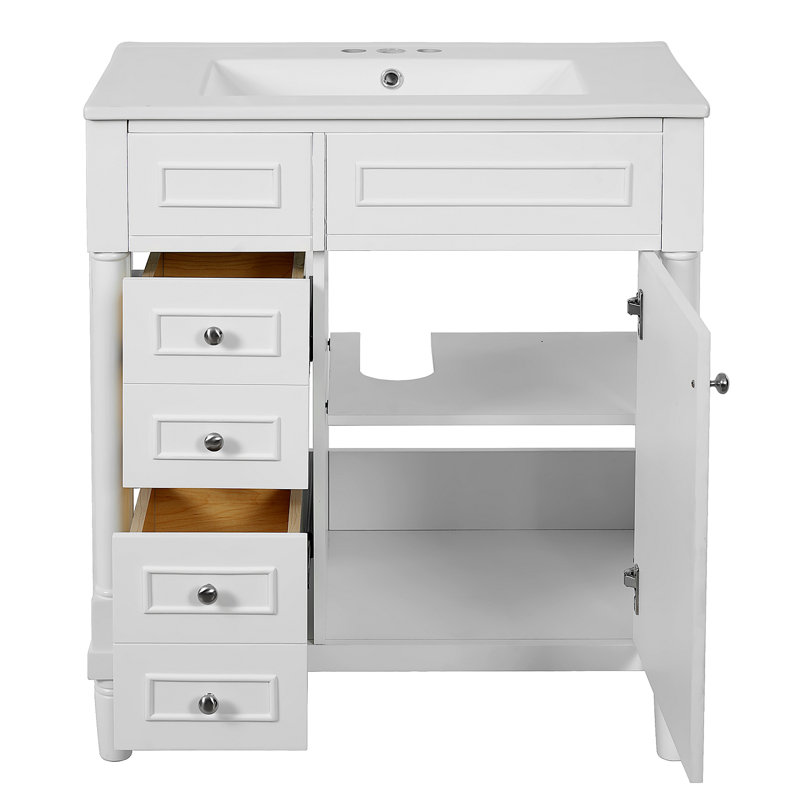 Meuble-lavabo de salle de bain 30 po avec lavabo, meuble-lavabo autoportant avec porte à fermeture douce et meuble-lavabo avec 2 tiroirs