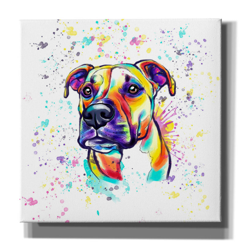 «Colorful Watercolor Staffordshire Terrier 2» par Furbaby Affiliates, art mural sur toile, H 37 po x l 37 po x P 1,5 po