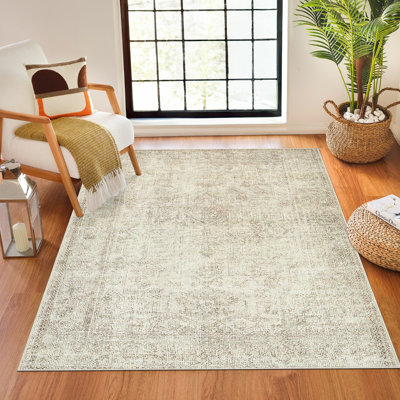 Traditional Rug, Bordered Floral Anti Slip Easy to Clean Rug For Living Room, Dining Room, Bedroom