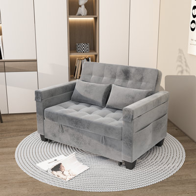 3 In 1 Convertible Sleeper Sofa Bed, Futon Couches For Living Room With Side Pocket by Hokku Designs