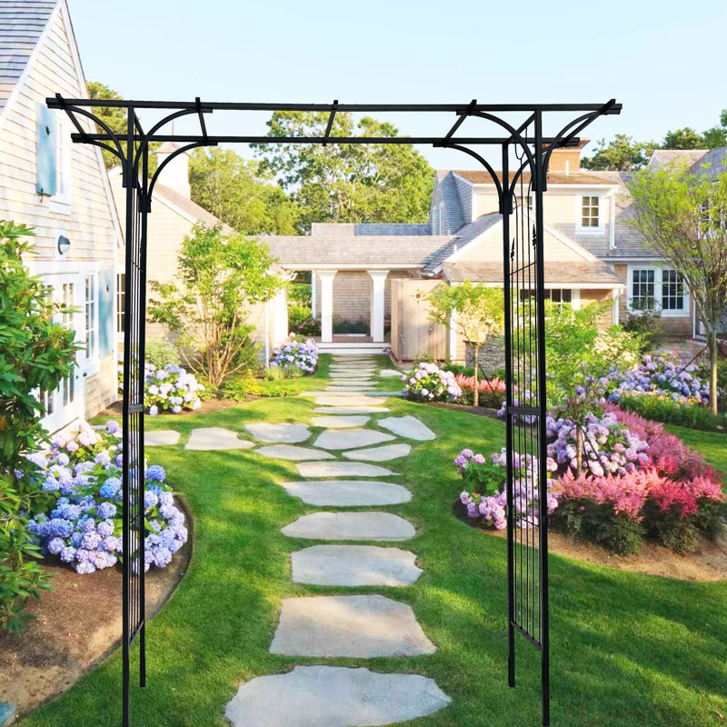 Arche de jardin en métal avec plantes grimpantes thermolaquées noires