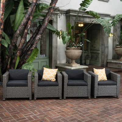 4 chaises d'extérieur, simili, couleur noire, 100% coussins, eau contemporaine 4 - confortables,