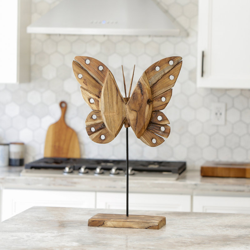 Eroded Teak Butterfly on Stand - 24", 24" H x 6" W x 15" D
