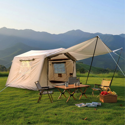 Tentes gonflables de 8 m² pour le camping avec auvent, tente gonflable avec pompe à main, tente gonflable 4 saisons facile à installer, tentes imperméables Oxford Air Glamping pour le camping pour adultes 4/6/8 personnes