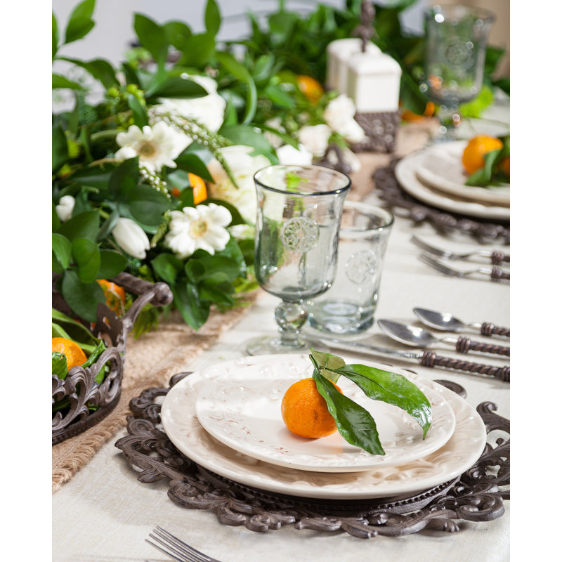 4 8.5"D Cream-Colored Acanthus Leaf Embossed Salad Plates