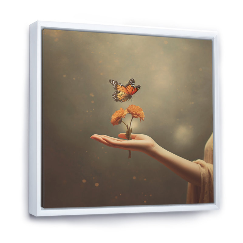 «Blossoming Butterfly Blessing» sur toile, H 30 po x l 30 po x P 1 po, Cadre flottant blanc