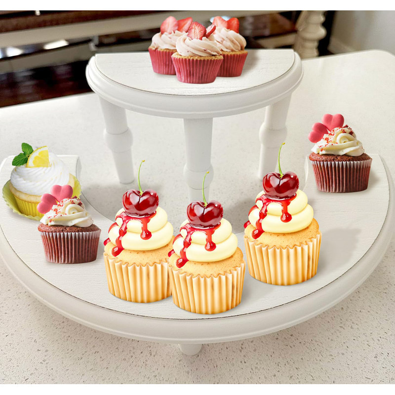 2-Tier Wood Riser,Wood Display Risers For Decor,Large Space Half Moon Dessert Display Stand,Multiple Wooden Display Risers Stand