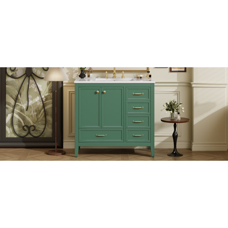 Meuble-lavabo en bois massif avec lavabo en céramique pour un rangement élégant dans les salles de bain modernes