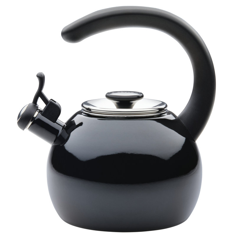 Enamel On Steel Whistling Induction Teakettle with Flip-Up Spout, 2-Quart, Black