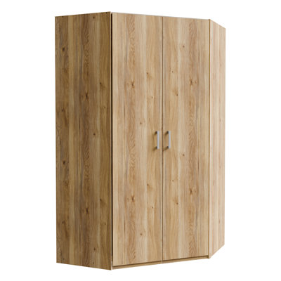 2-Door Corner Wardrobe, Made of Engineered Wood, Mauvella Oak, 116.8cm W x 210.5cm H x 116.8cm D