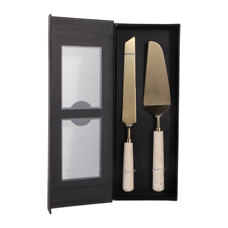 Ensemble d'ustensiles de service à gâteau en acier inoxydable Yvertica Travertine en boîte pour table de salle à manger