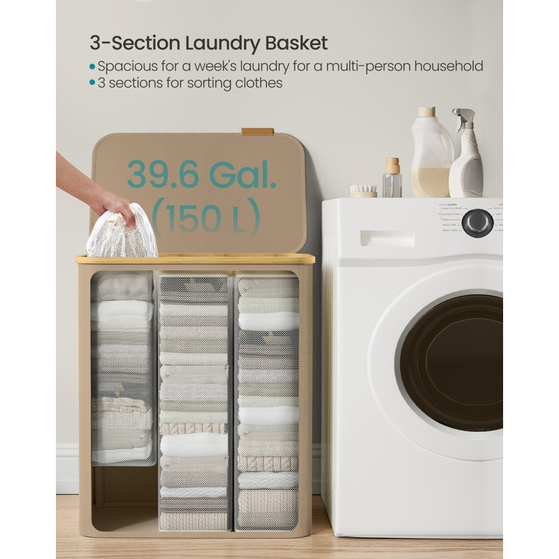 Laundry Hamper, Brown, Fabric;Bamboo;Cardboard / Paper