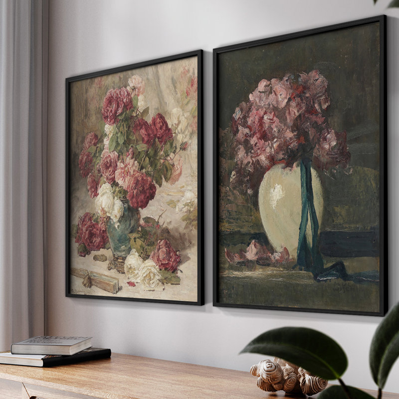 Ensemble de 2 pièces à motif de coin fermé vintage, Noir, H 10 po x l 16 po