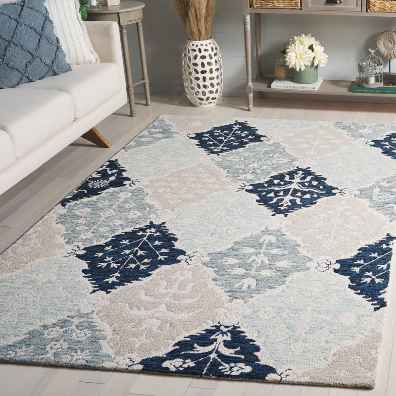 Cuerdas Ebony Hand Tufted Wool Pile Floral Rug, Rectangle 5' x 8'