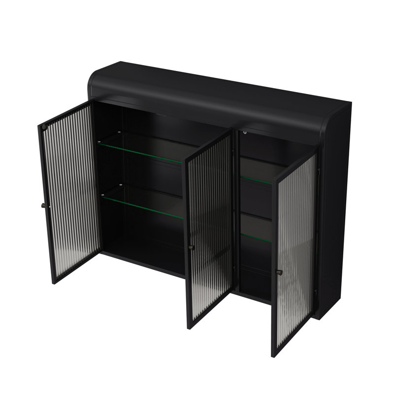 3 Door Arched Black Glass Cabinet For Wall Mount - Decorative And Practical Piece Homes, Versatile Storage Different Areas, Up To 60 Lbs, Easy Installation Process Mounted In Elegant Decor Reading