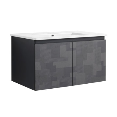 Meuble-lavabo flottant mural chic de 30 po avec lavabo en céramique et porte d'armoire à fermeture en douceur, Kd Emballage inclus