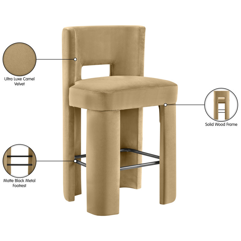 Tabouret de bar Zuno, Velours brun clair