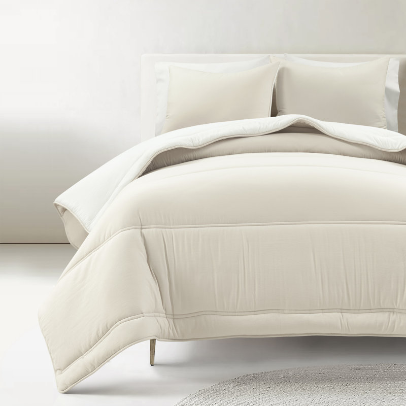 Oslo Soft Reversible Quilted Comforter Set, White, King Comforter + 2 King Shams