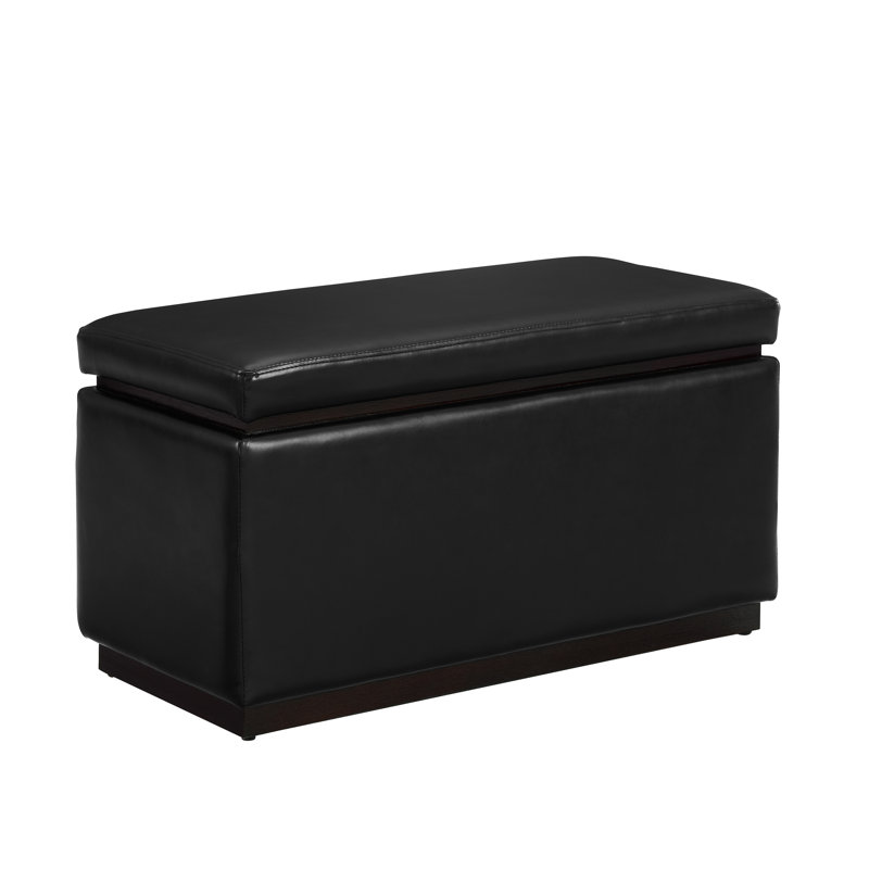 Atreju Faux Leather Ottoman, Black Faux Leather, Dark Walnut
