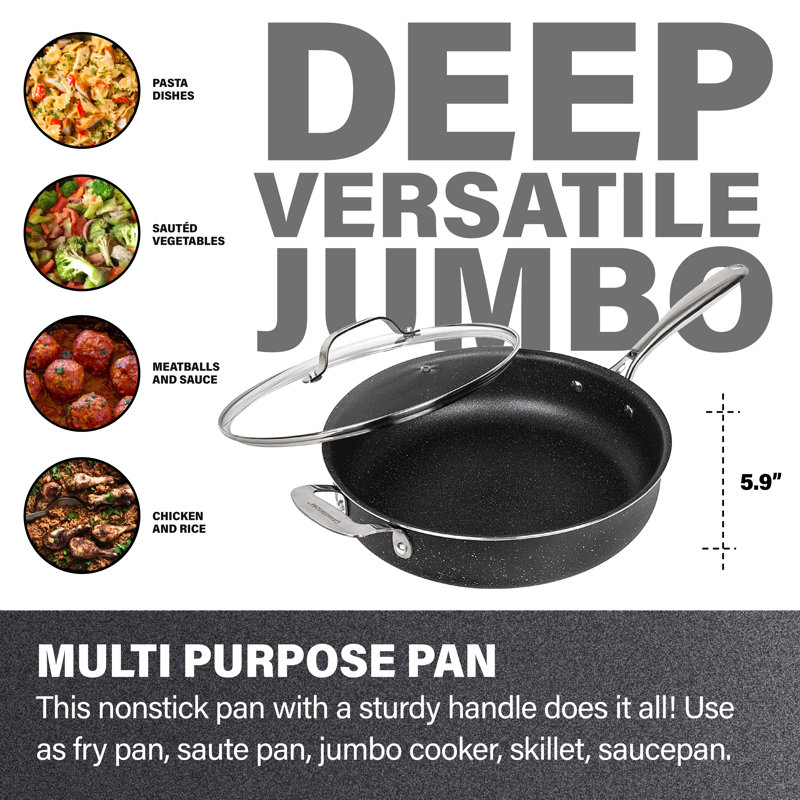 Granitestone 5.5 Quart Black Nonstick Aluminum Jumbo Cooker with Glass Lid