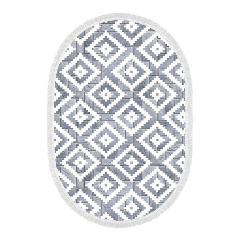 Tapis ovale gris en polyamide tissé à la machine, Ovale 5 pi 3 po x 7 pi 7 po