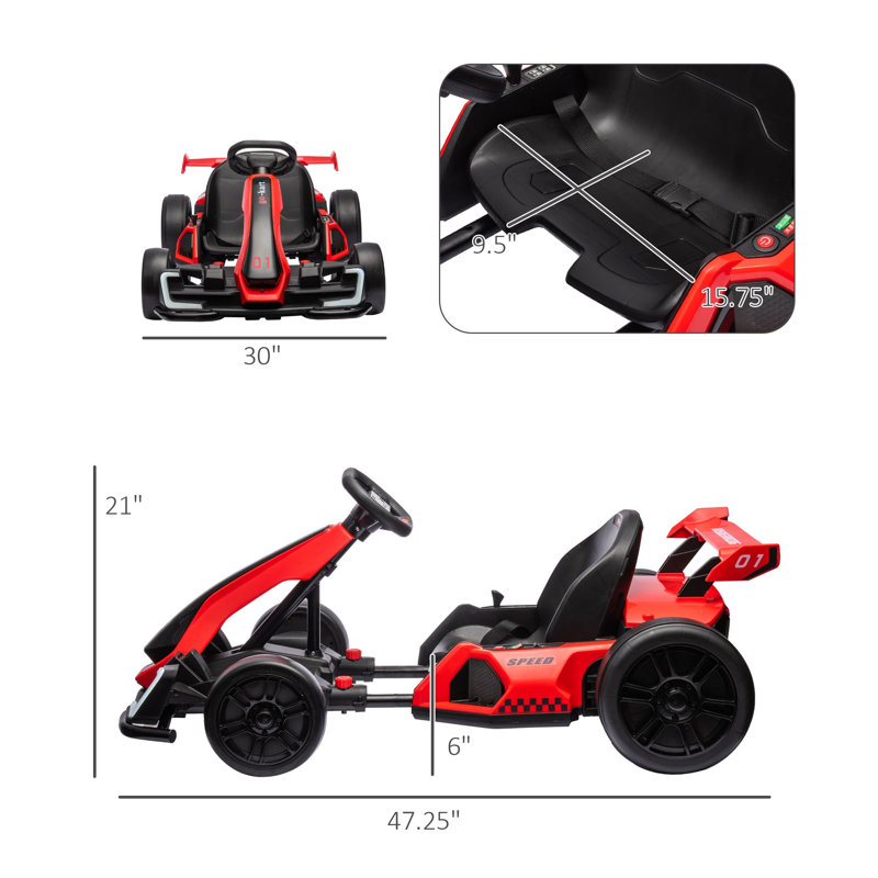 Kart électrique avec siège réglable Aosom 24V pour enfants de 6 à 12 ans, rouge