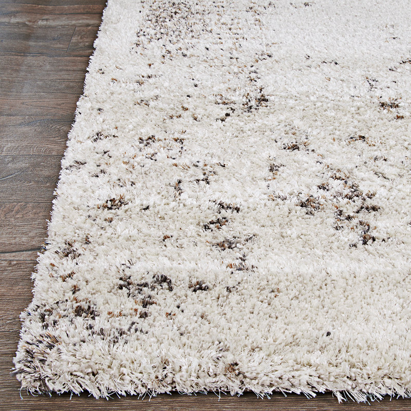 Bromley Ivory and Brown Shag Wool Area Rug