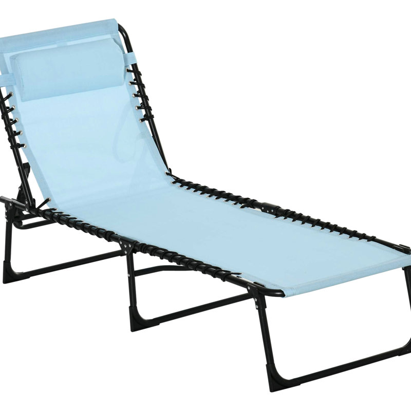 Chaise de plage pliante par - 4 dossier réglable, coussin, siège en filet et à l'élastique, fauteuil inclinable d'extérieur Blue Glow avec 4 positions, filet respirant, bleu, pour une utilisation sur le patio