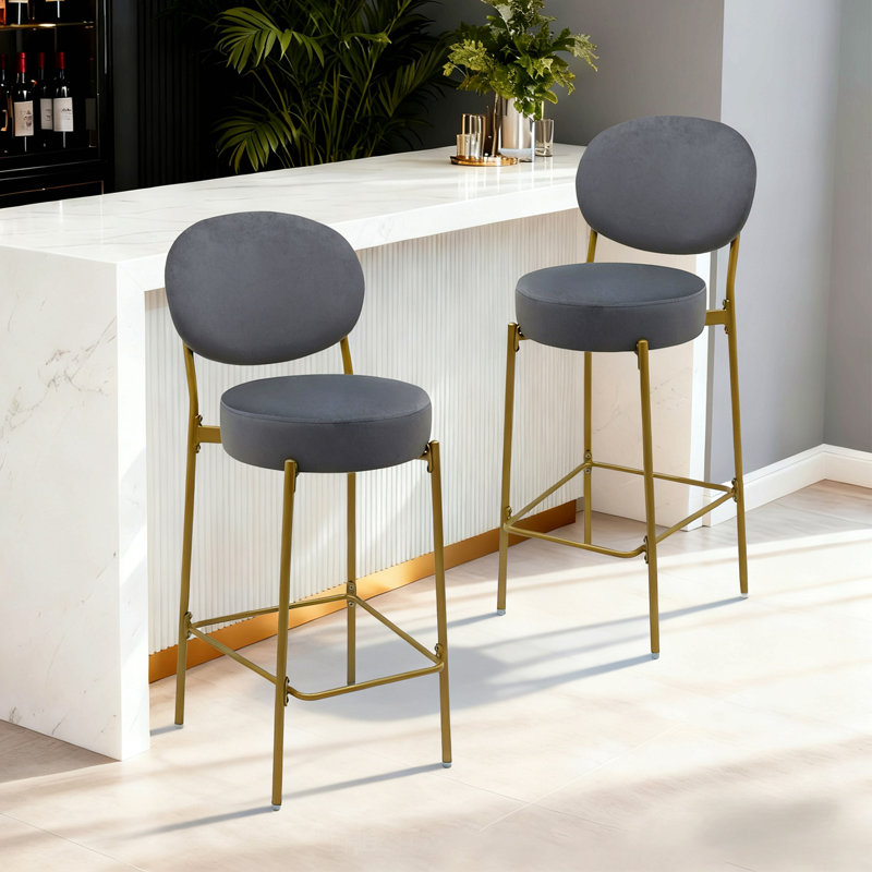 Ensemble de 2 tabourets de bar rembourrés en velours avec tabouret de comptoir rond avec dossier et repose-pieds pour îlot de cuisine