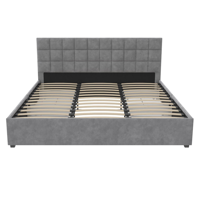 King Light Gray Velvet Upholstered Bed with Storage Drawers