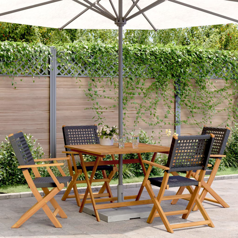 4 - Person Acacia Patio Dining Set with Rectangular Table, Black