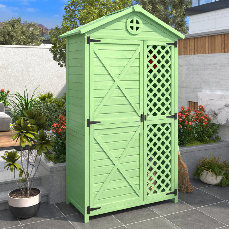 2 ft. W x 1 ft. 10 in. D Solid Wood Steep Slope Tool Shed, Green