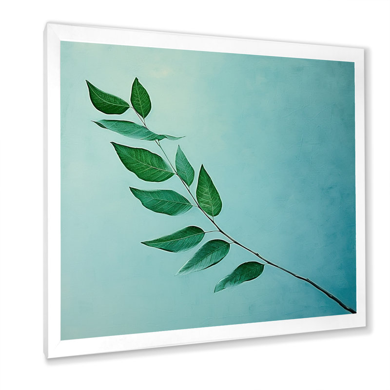 «Teal Tranquility Leaf Impression», reproduction sur toile, H 24 po x l 24 po x P 1 po, Cadre simple argenté
