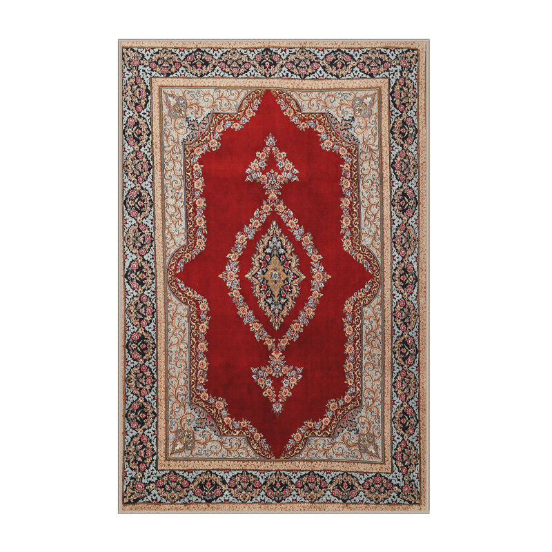 Tapis rouge/bleu traditionnel, Rectangle 5 pi x 7 pi