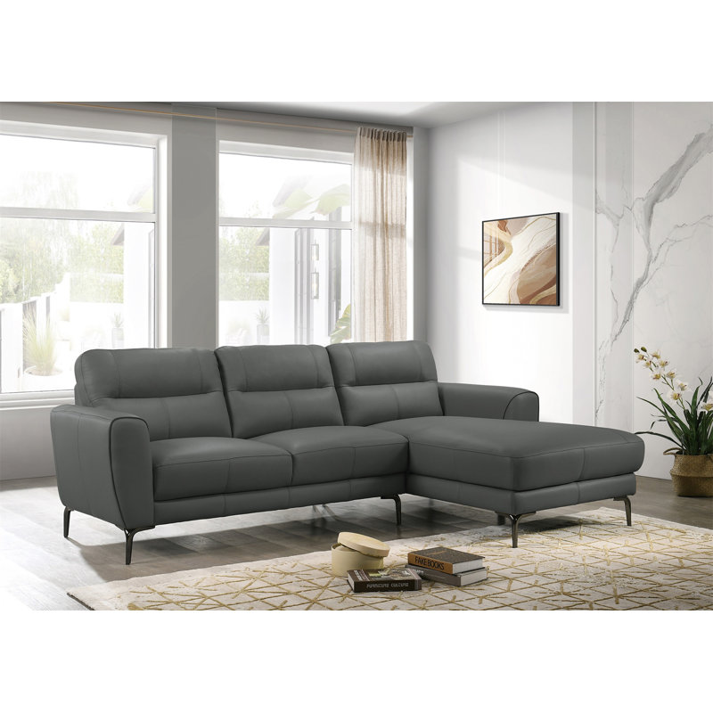 Ensemble de canapé modulaire en cuir fleur anthracite 2 pièces, Cuir véritable gris anthracite