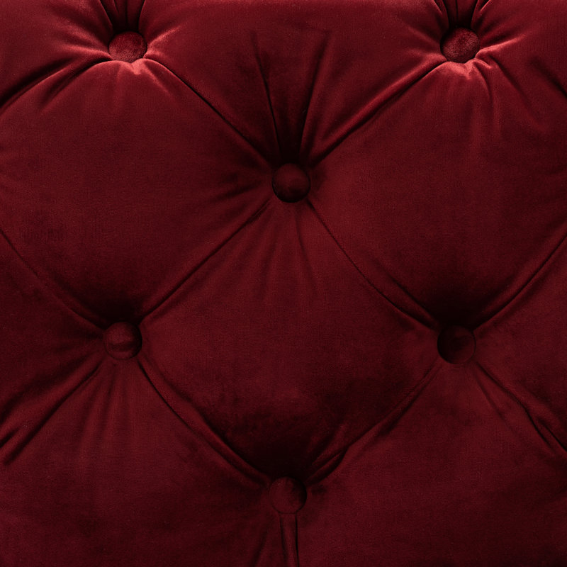 Velvet Tufted Square Solid Colour Cube Ottoman, Burgundy
