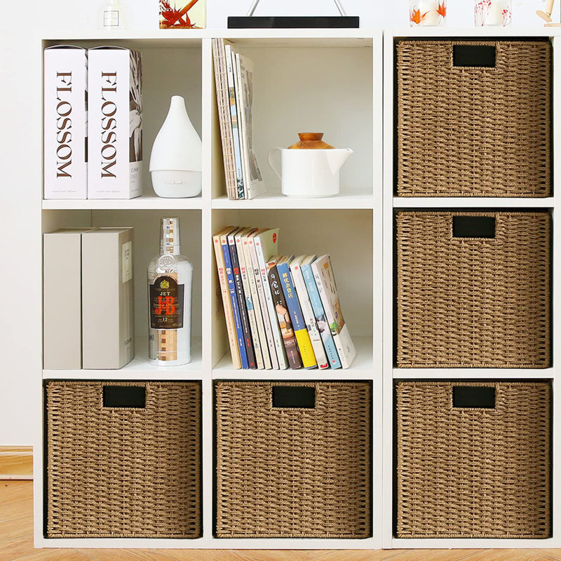 Upgraded Square Paper Rope Wicker Storage Basket For Home Organization And Decor, Farmhouse Style, Set Of 2, Clear