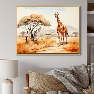 " Orange Beige Girrafe Walk In African Landscape "