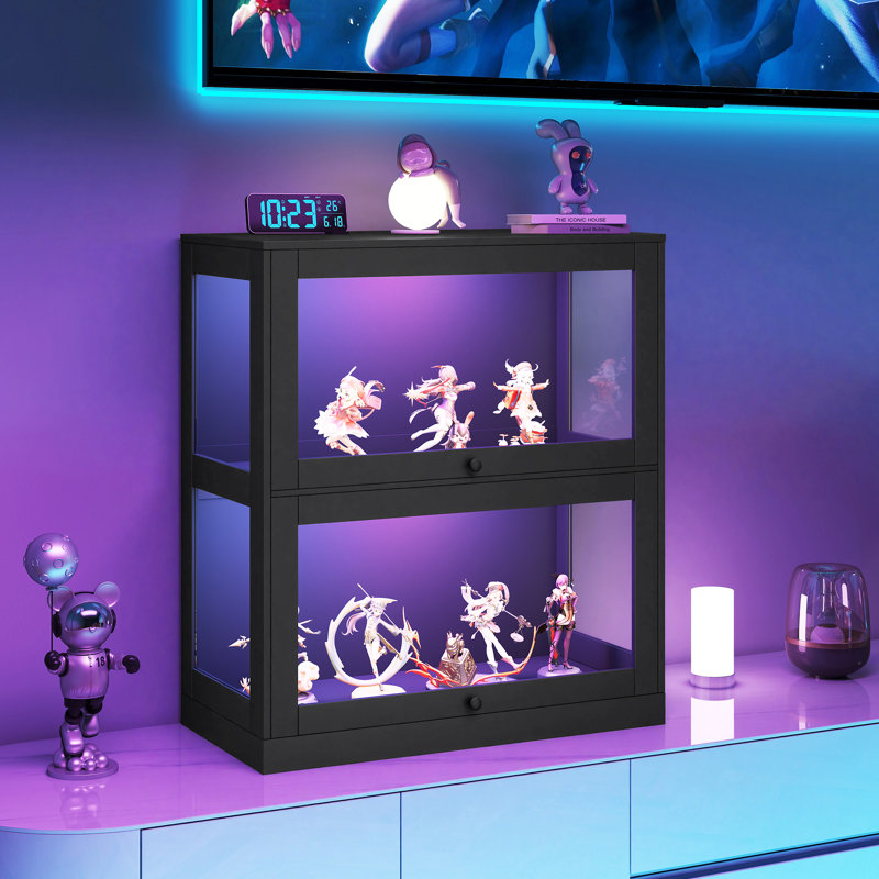 Vitrine 31,5 "large noir RVB avec 2 portes en verre rabattables, Noir