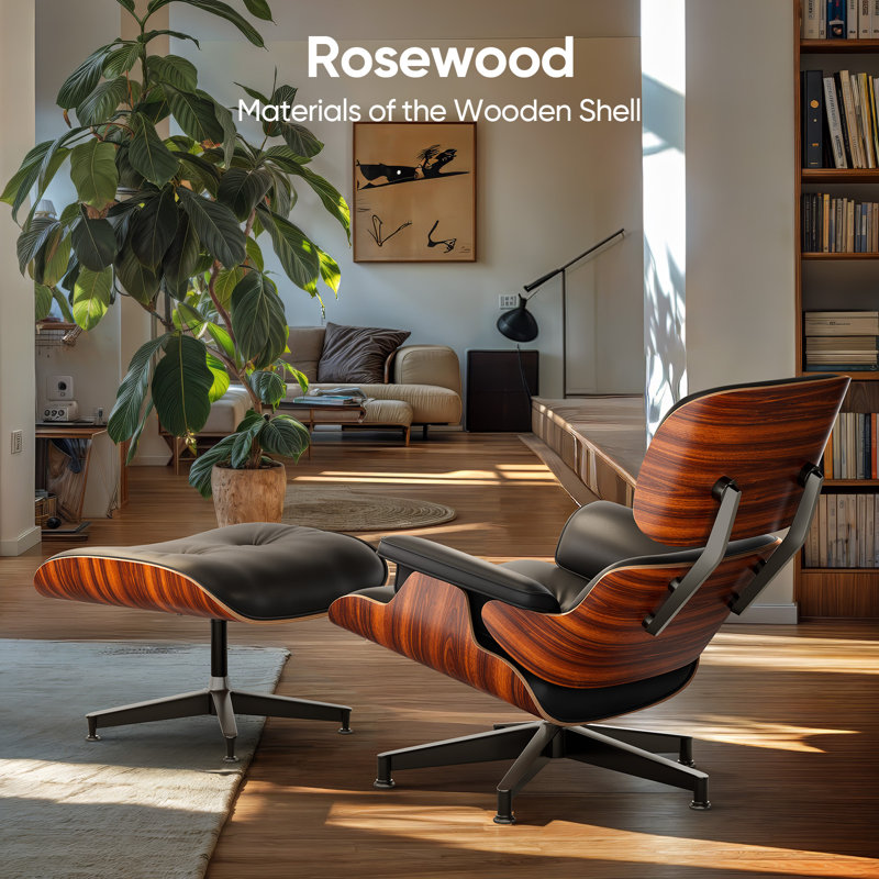 Swivel Accent Chair With Ottoman Lounge Chair, Dark Walnut/Black, 34'' H X 31.5'' W X 34.25'' D