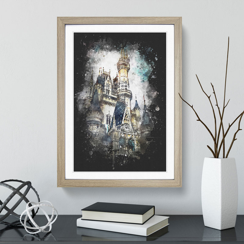 Magic Kingdom In Orlando Florida Paint Splash - Picture Frame Graphic Art, 33cm H x 24cm W x 2cm D, Oak Framed