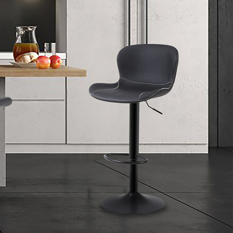 Swivel Upholstered Adjustable Height Counter Stool with Metal Frame, Black, 1